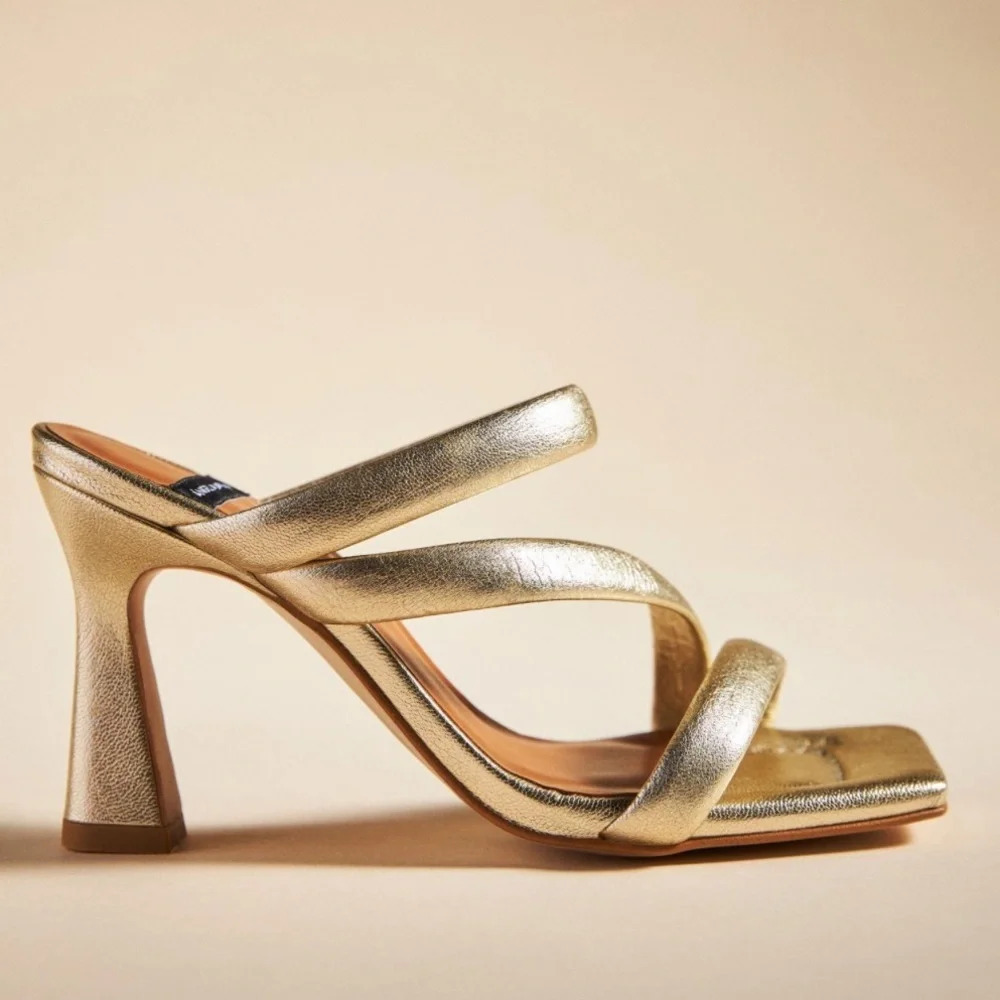 Ángel Alarcón Anthropologie Gold Strappy Leather Sandals.